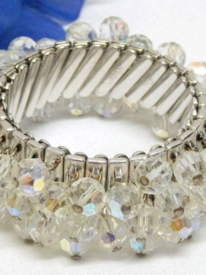 Crystal Bead Stretch Bracelet  Clear Crystal